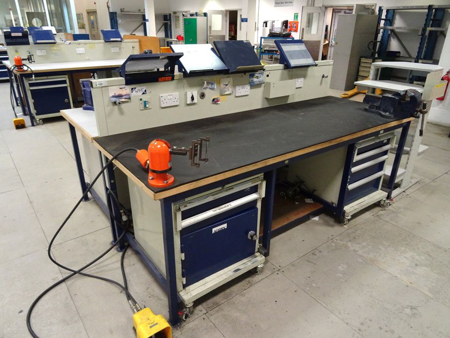 2x Welconstruct 2400x850mm workbenches with built...