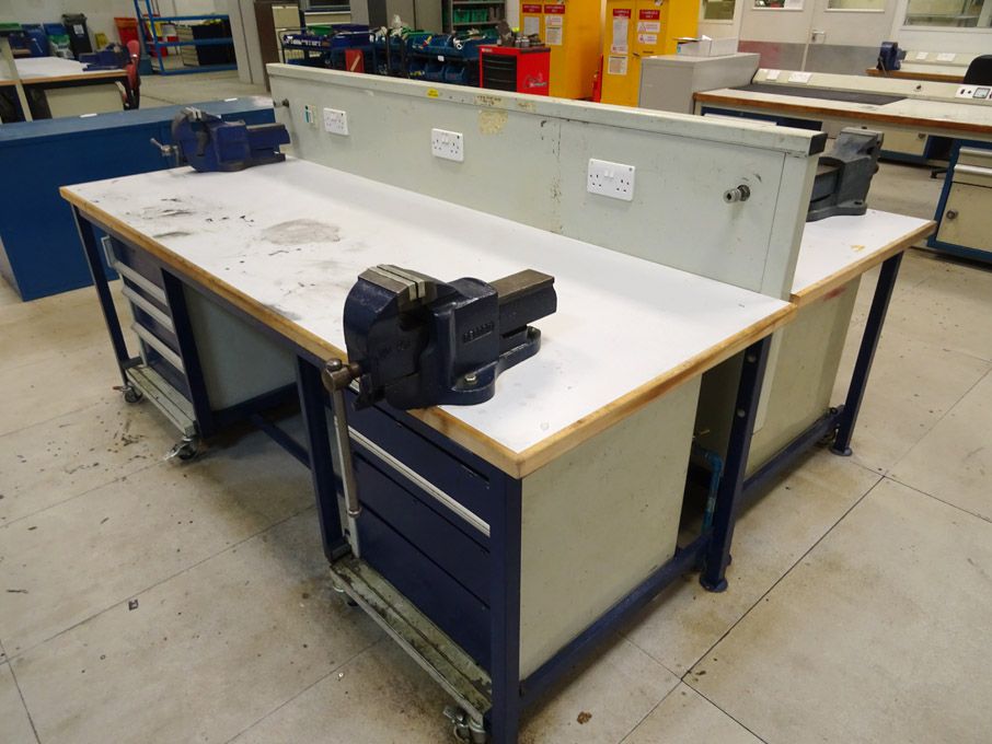 2x Welconstruct 2400x850mm workbenches with built...