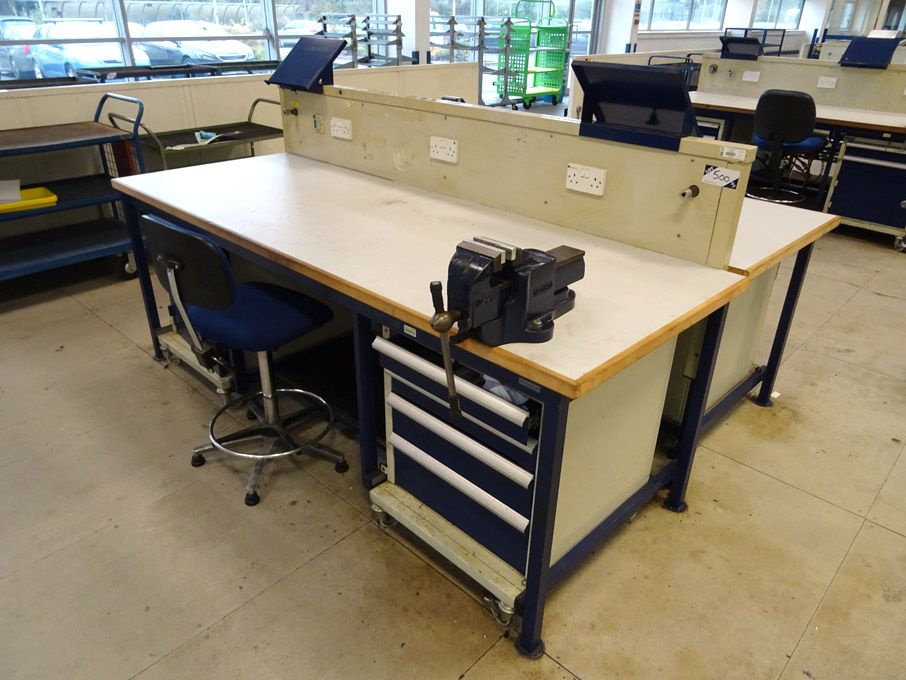 2x Welconstruct 2400x850mm workbenches with built...