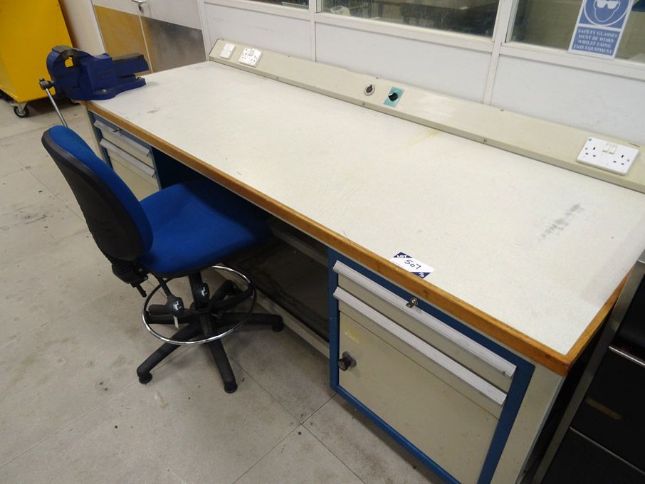 2400x900mm workbench with built in storage, socket...
