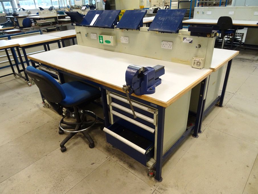 2x Welconstruct 2400x850mm workbenches with built...