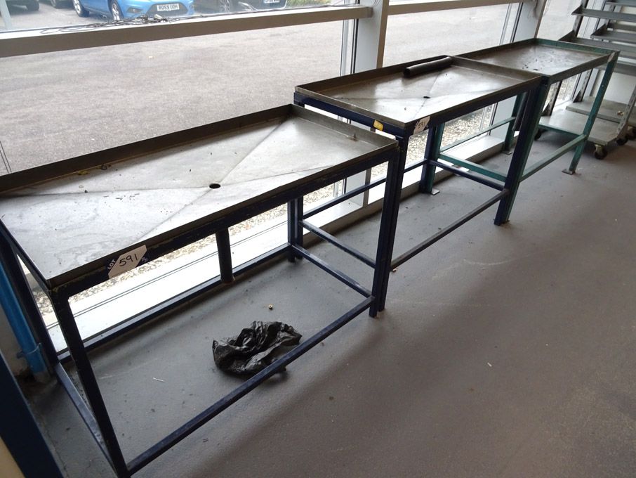 3x oil drainer work tables, 1200x600mm