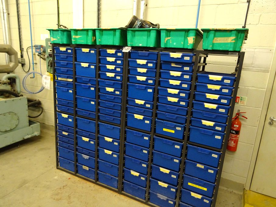 2x multi compartment storage racks with Qty variou...