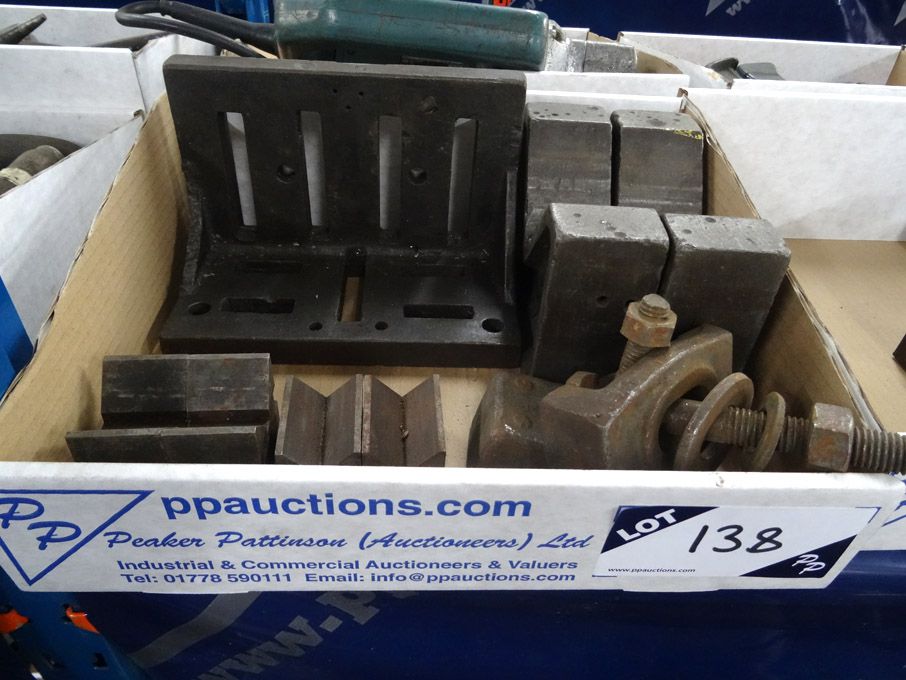 Qty various CI angle plates, V-blocks etc