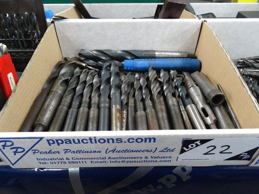 Qty various HSS taper shank drills to 1" approx