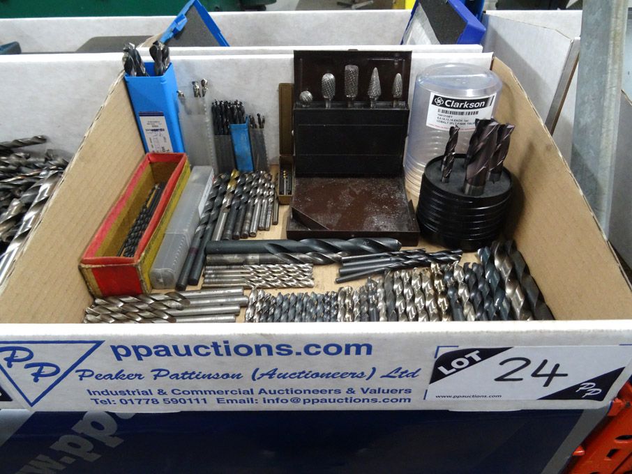 Qty various HSS straight shank drills, deburring s...