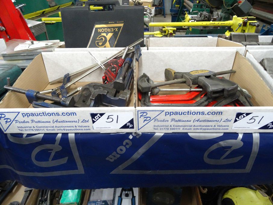 Qty various clamps, vices in 2 boxes
