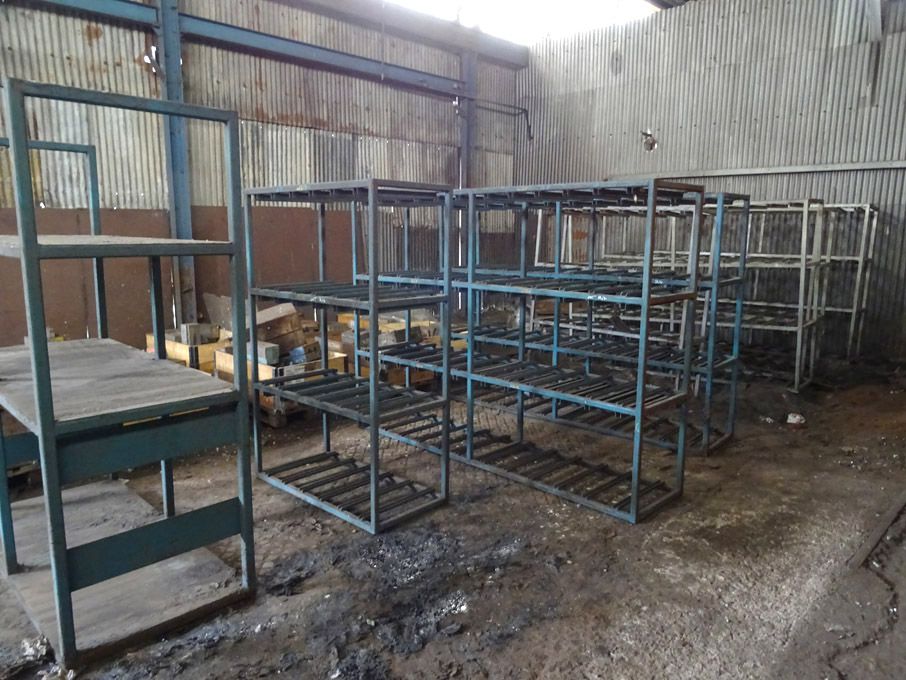 7x various metal pattern storage racks