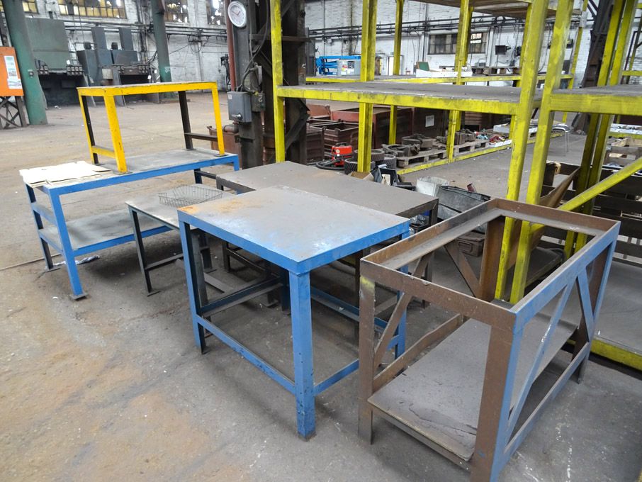 Qty various size heavy duty metal work benches, 15...