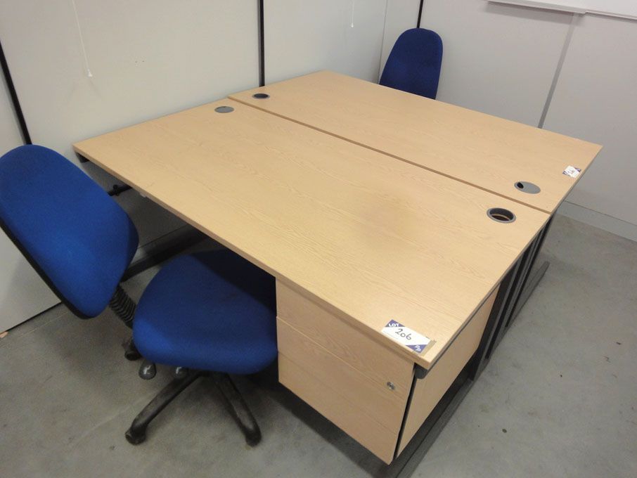 2x light oak 1600x800mm single pedestal desks with...