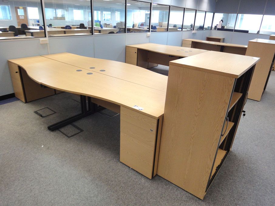 4x light oak wave desk, 1600x800mm with 3 drawer p...