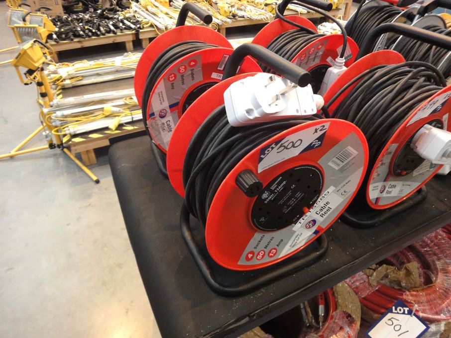 2x JoJo 50m cable reel, 240v, 4 sockets with safet...