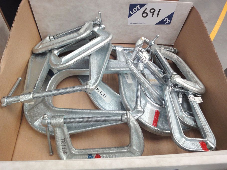 AMEND: Qty various size G clamps & C clamps