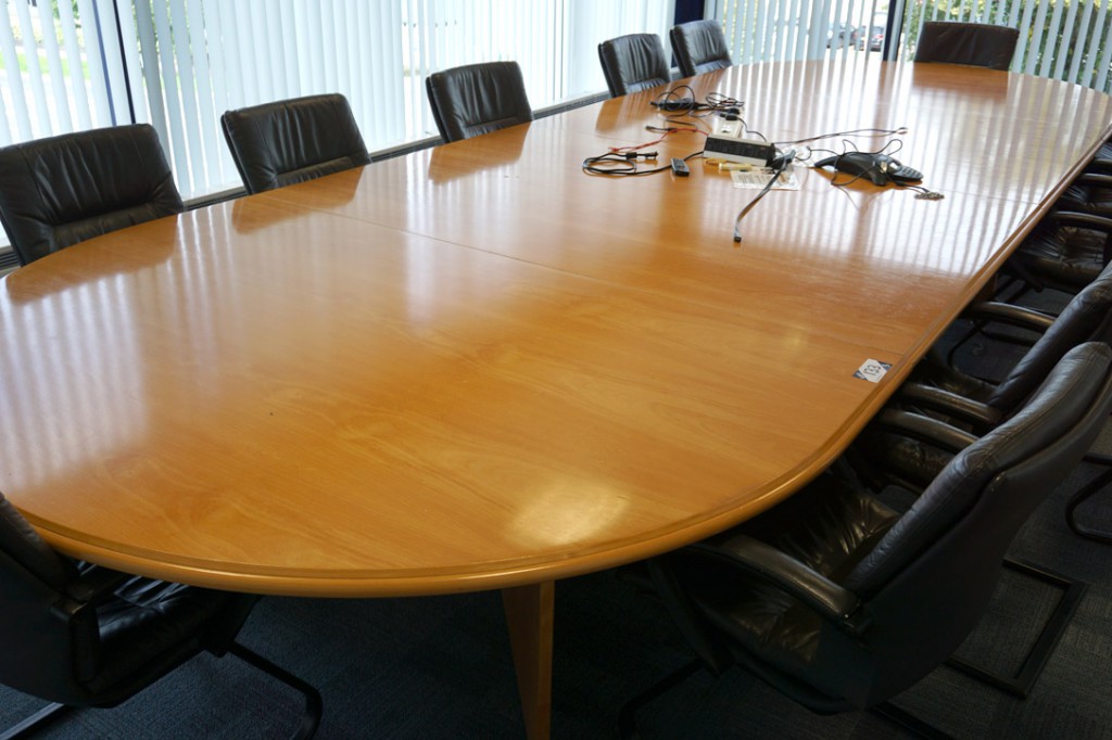 4 section large wooden board room table, 5500x2000...