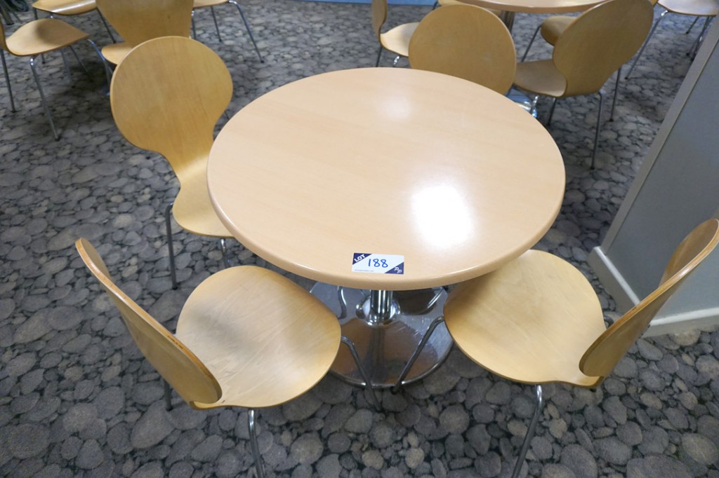 Beech 1000mm dia canteen table with 4x wooden chro...