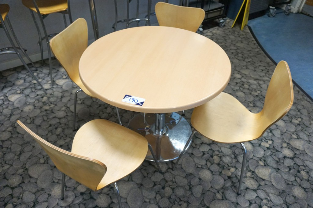 Beech 1000mm dia canteen table with 4x wooden chro...