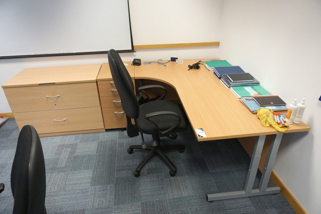 Triumph beech L-shape office desk, 1800x1200mm wit...