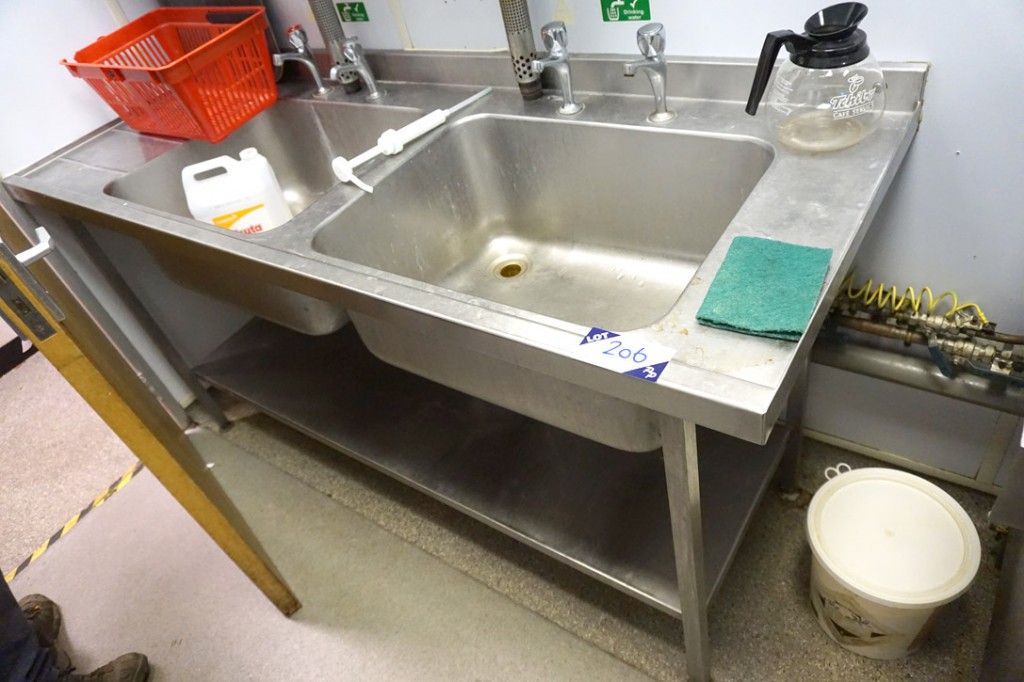 Stainless steel twin bowl sink, 1800x660mm