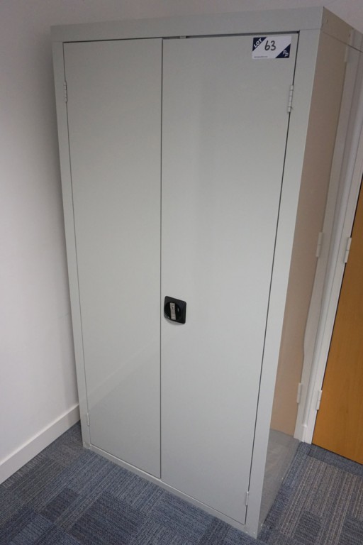 2x QMP grey metal 2 door storage cupboards, 900x60...