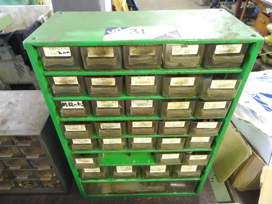 Multi drawer storage unit with Qty various HSS tap...