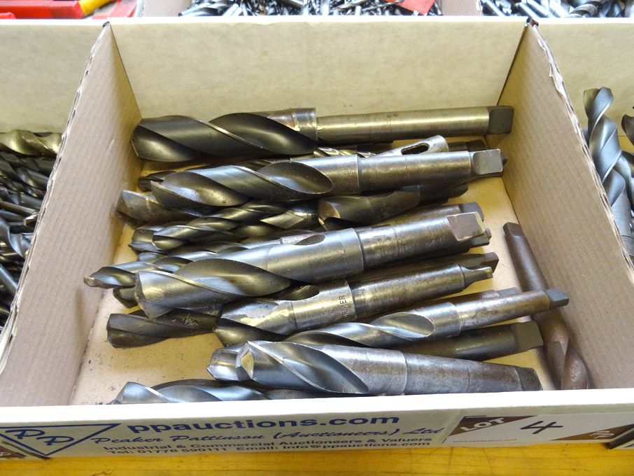 Qty various HSS taper shank twist drills to 1 15/6...