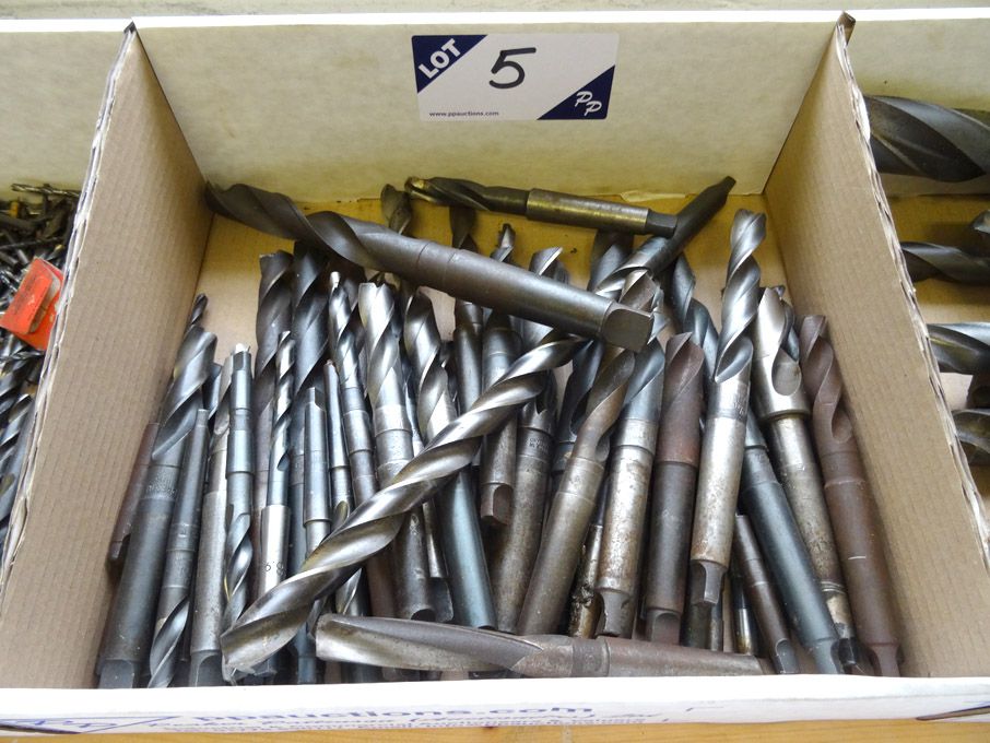 Qty various HSS taper shank twist drills to 15/64"...