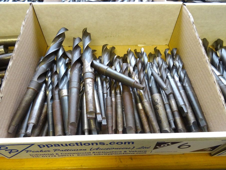 Qty various HSS taper shank twist drills to 27/32"...