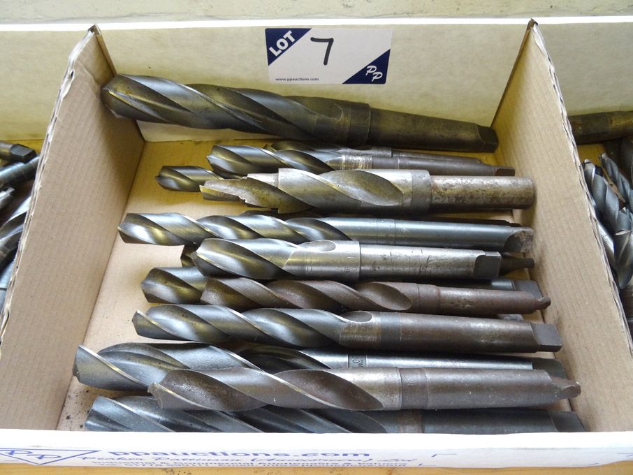 Qty various HSS taper shank twist drills to 1 1/2"...