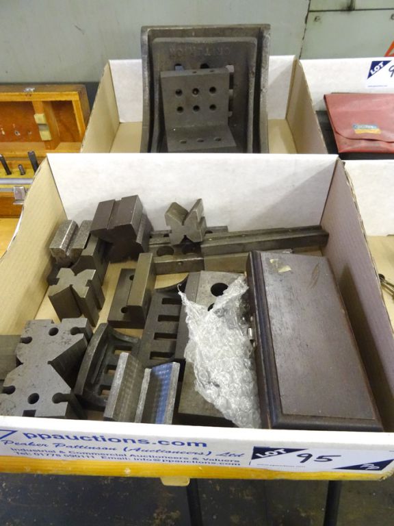Qty various CI angle plates, Vee blocks etc