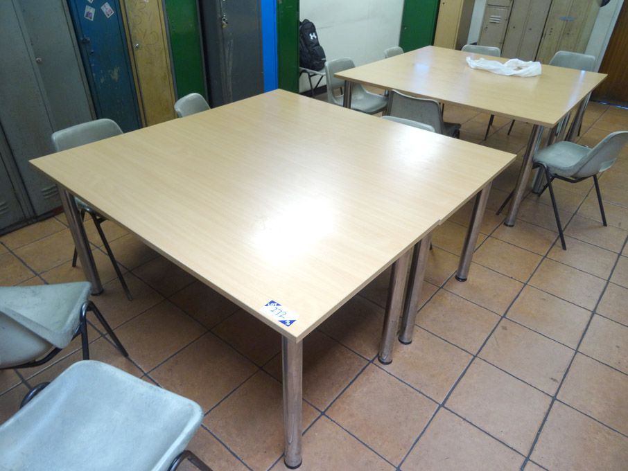 4x 1500x800mm beech tables with 12x plastic metal...