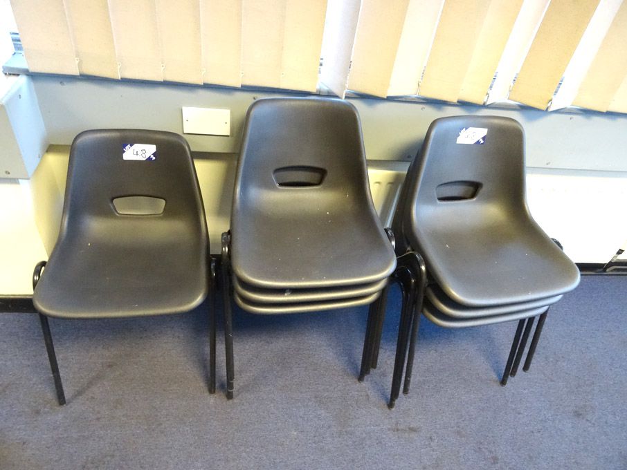 7x black plastic / metal frame stackable chairs