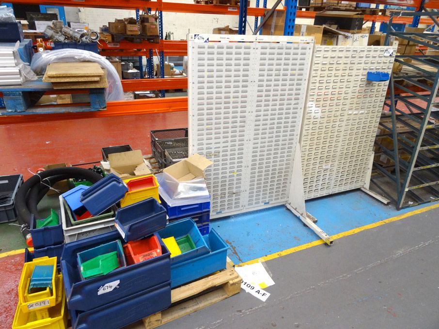 2x floor type plastic storage bin shelves with Qty...