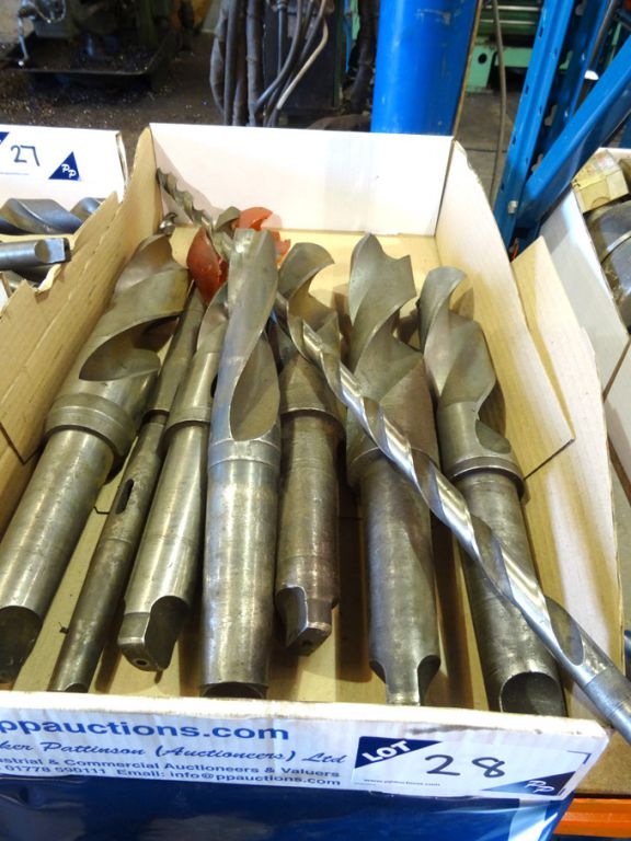 Qty HSS taper shank twist drills to 2 9/16" approx