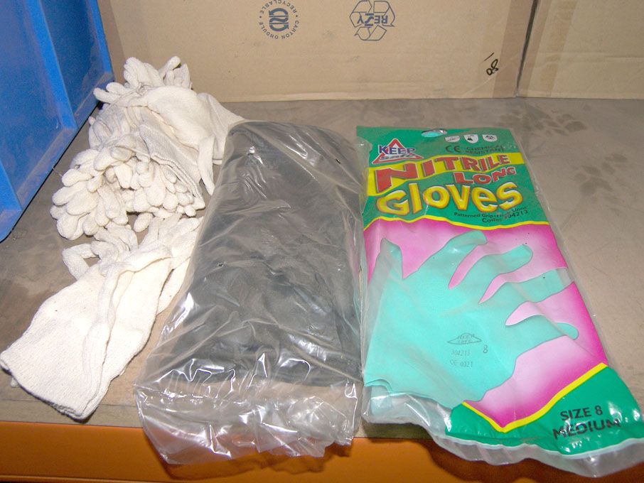 Qty various size black rubber gloves, Nitrile glov...