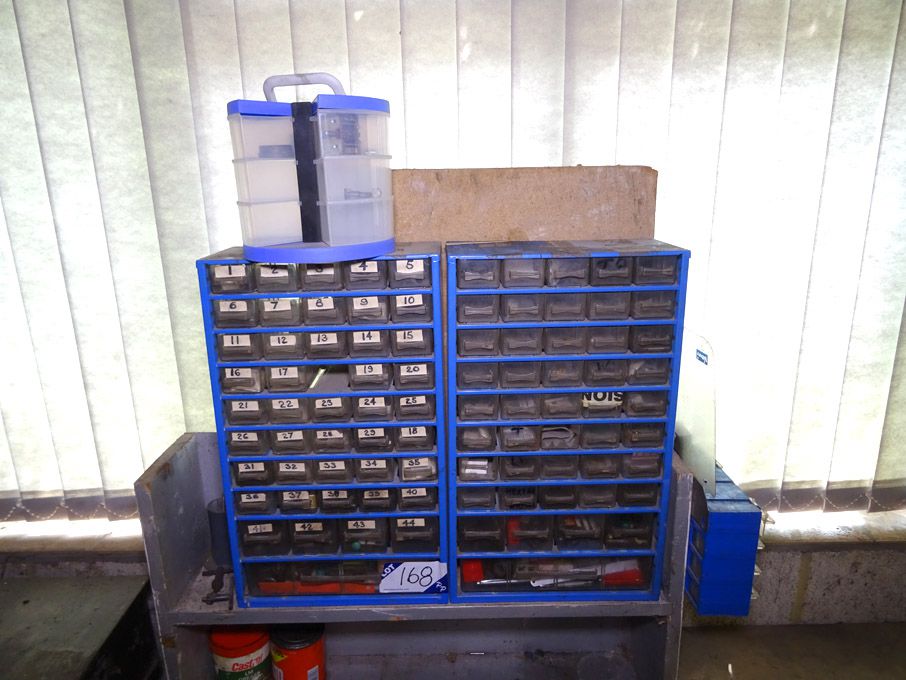 Qty various storage racks with contents inc: vario...