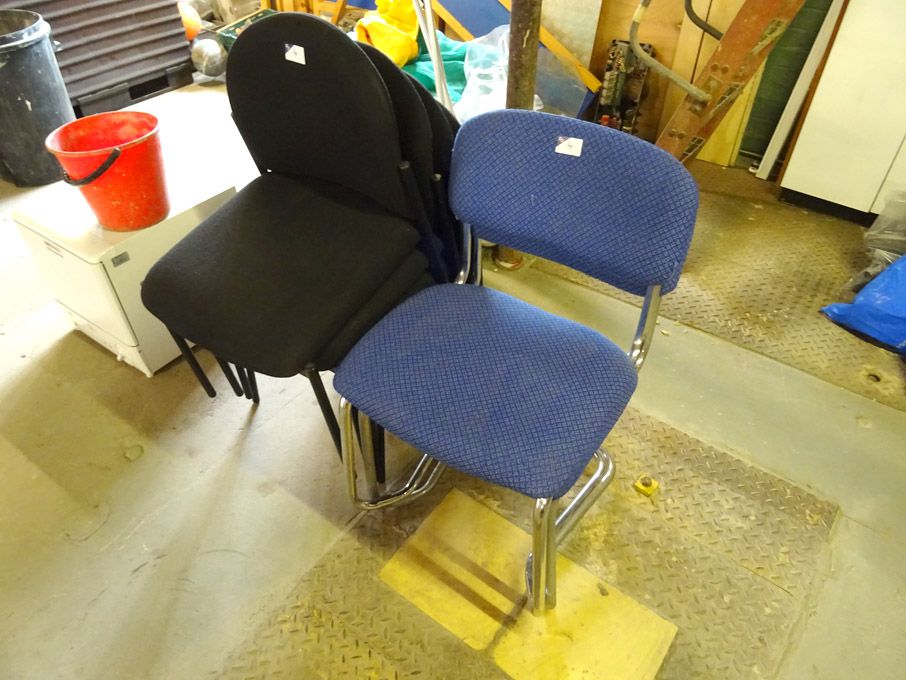 4x black upholstered chairs & 2x similar blue upho...