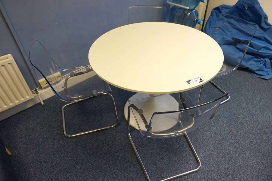 Ikea Docksta white 1050mm dia table with 4x Ikea T...