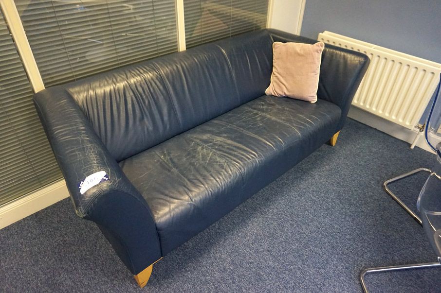 Blue leather effect 3 seater sofa, 2000mm wide