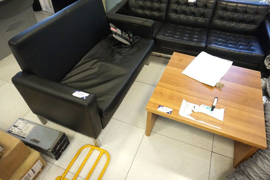 Black leather effect 2 seater sofa with coffee tab...