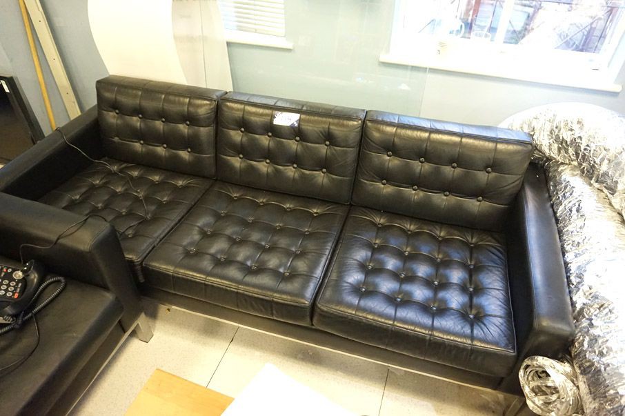 Black leather effect 3 seater sofa