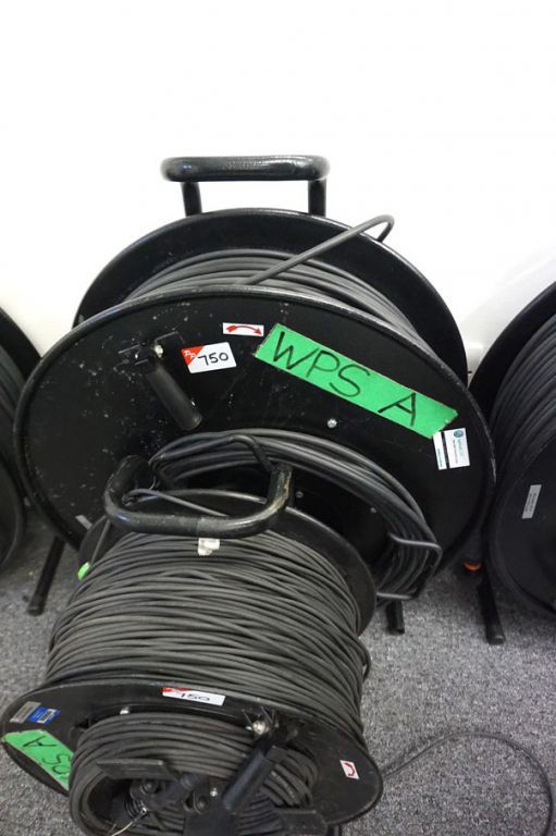 2x Cable drums with fibre optic patch cables