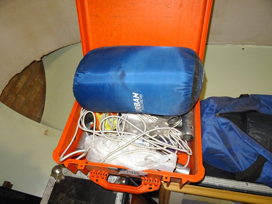 Peli case, ground sheet, sleeping bag etc
