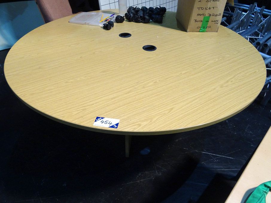 Light oak 1700mm dia meeting table with upholstere...