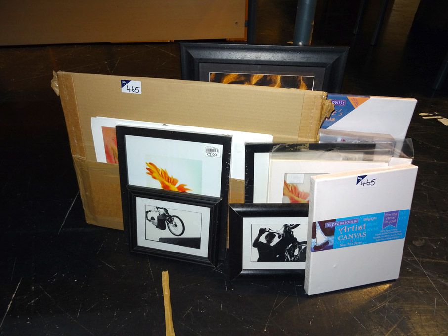 Qty various canvases, framed prints etc