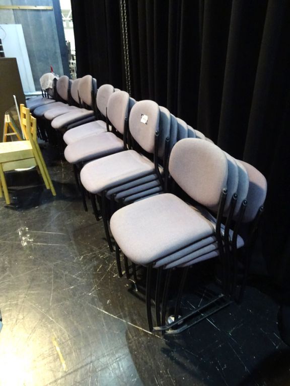 50x blue upholstered / black metal stackable chair...