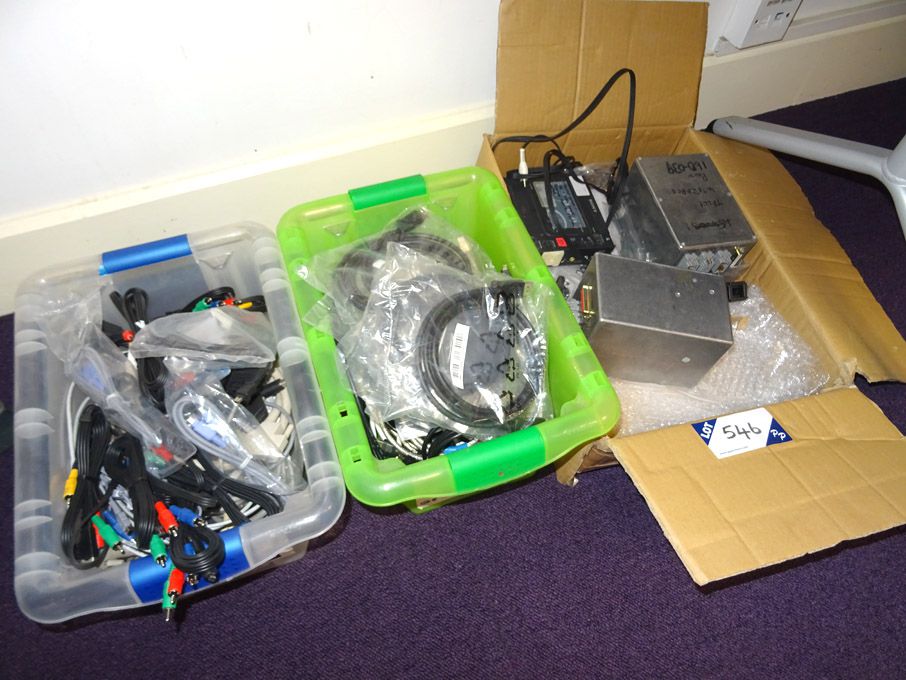 Qty various cables, connectors, recorders etc in 3...