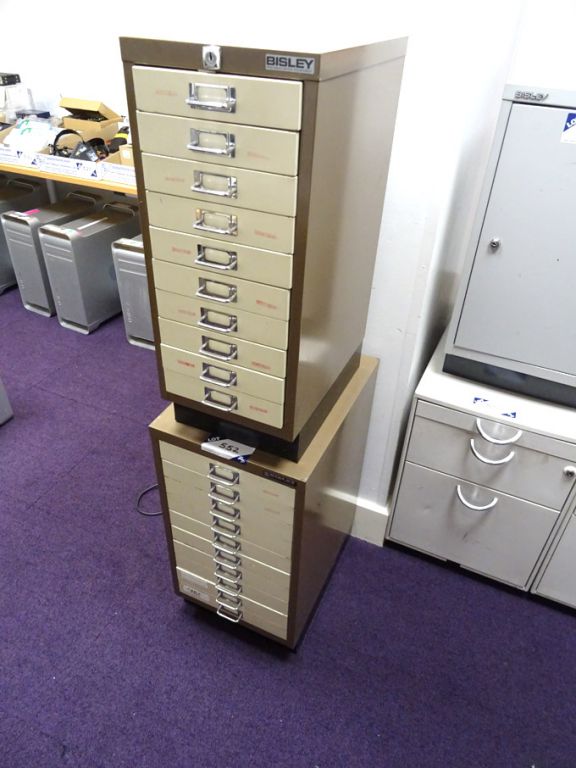 2x brown / cream metal multidrawer storage cabinet...
