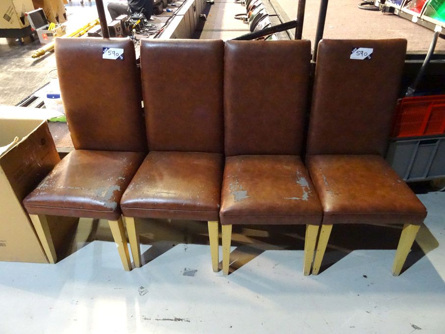 4x wooden leather effect chairs