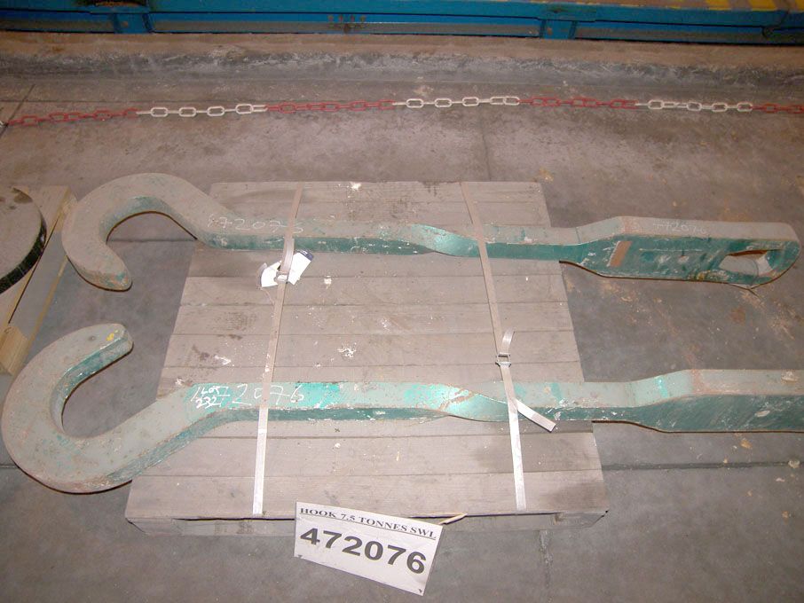 Pair 7.5ton SWL crane hooks on pallet