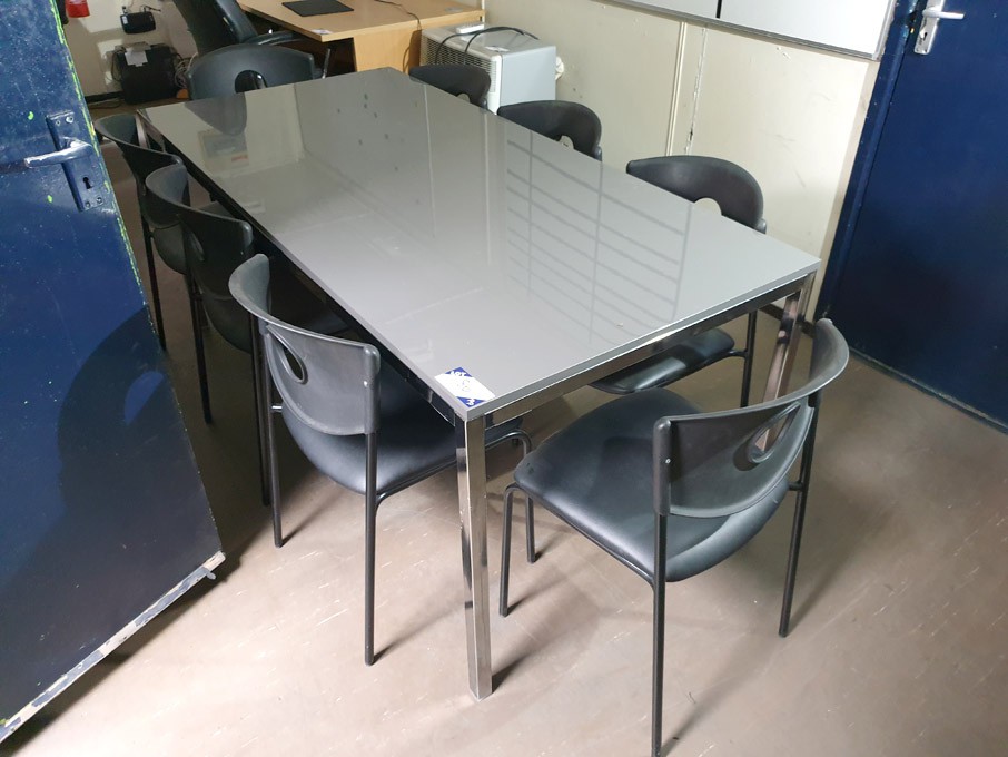 Chrome frame / grey glass top meeting table, 1800x...